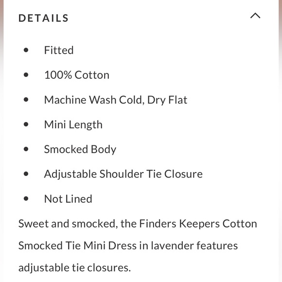 🆕 VICI Finders Keepers Cotton Smocked Tie Mini Dress-Lavender - Picture 7 of 14